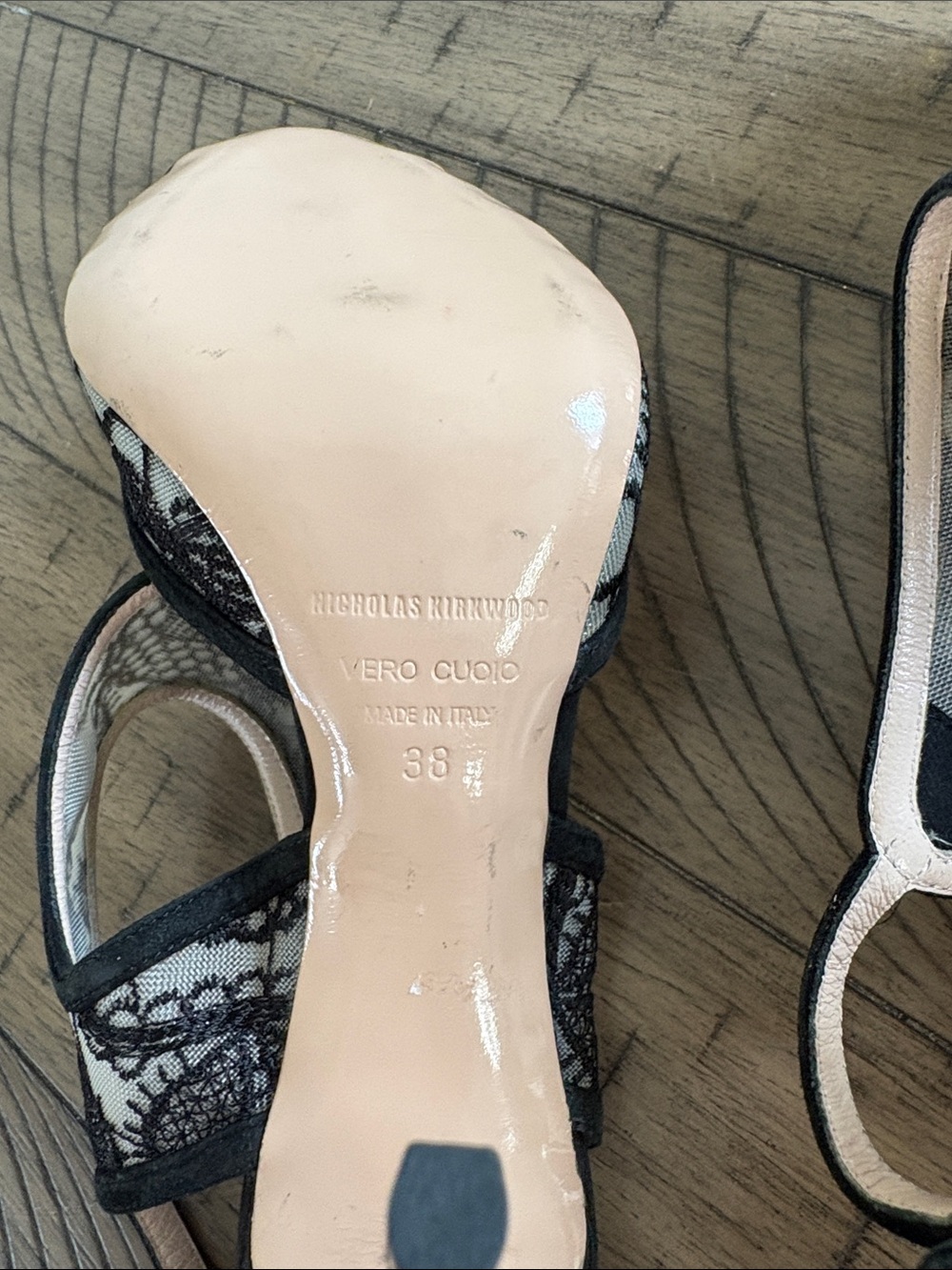 Nicholas Kirkwood Black Lace Peep-Toe Slingback Heels - Picture 6 of 6